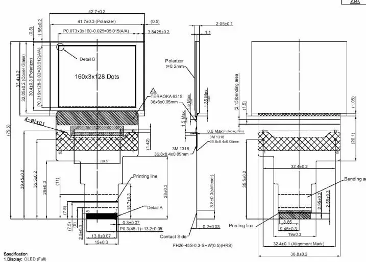 Maithoga 1,77 дюймов 45PIN полноцветный дисплей OLED экран SSD1353 Привод IC 160*128(длинный кабель