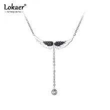 Lokaer Мода фианит Крылья Ангела Чокеры ожерелья для мужчин нержавеющая сталь украшения с подвесками со стразами для женщин обувь девочек N19024