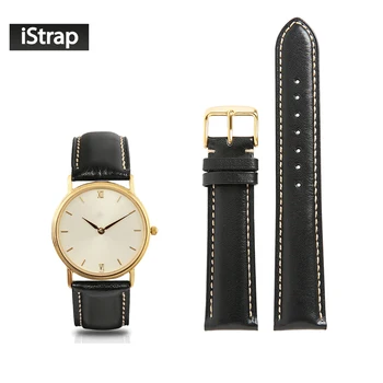 

iStrap Watchband 18mm 19mm 20mm 21mm 22mm Genuine Leather Black Strap With Beige Stitch Golden Pin Buckle For Seiko Casio