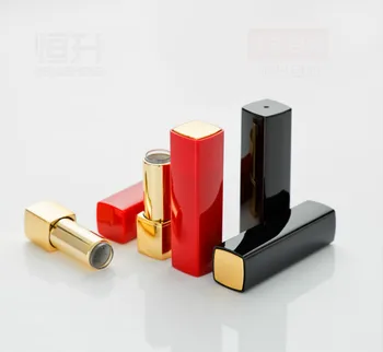 

100 pcs empty lipstick tube inner dia 12.1mm, squre red / black lip stick container with pressed cap