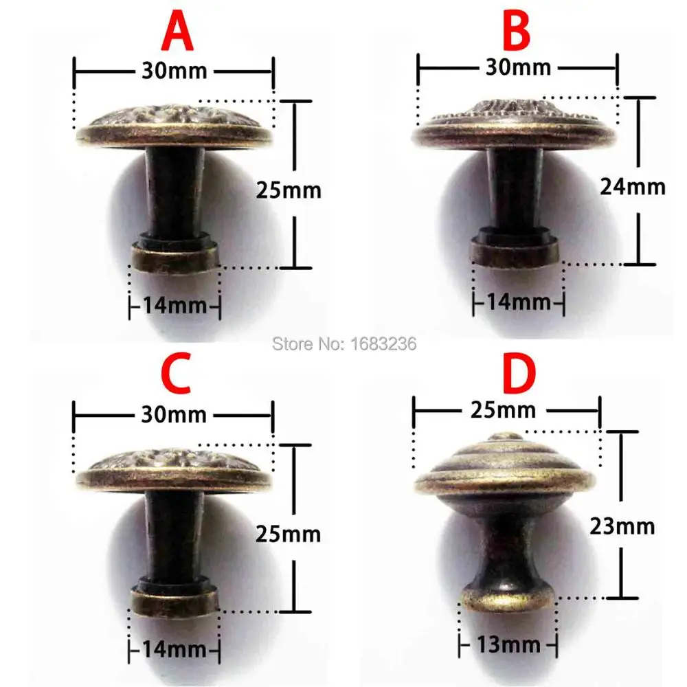 Античная латунь бронза c одним отверстием круглый сундук для украшений шкаф комода дверь окно ручка тянуть ручку 4 типов