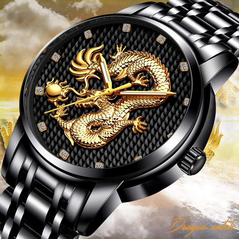 Ini Pria Jam Tangan Top Brand Mewah Fashion Dragon Watch Pria Stainless