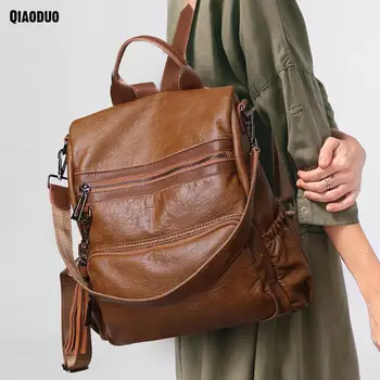 

Female Backpack Soft Leather Anti Theft School Bags Travel Sac A Dos Women Backpack Tassel Teenage Girl Backpacks