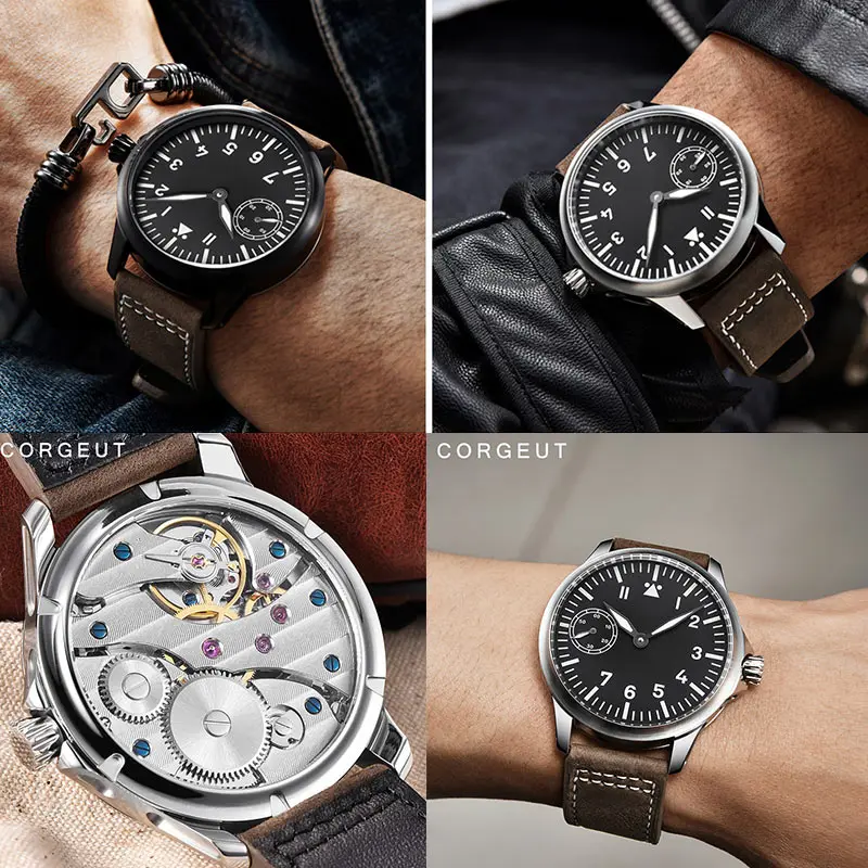

Luxury Top Brand Corgeut Mechanical Watch Men 17 Jewels Seagull 6497 Hand Winding Mechanical Luminous Watches
