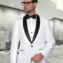 Классический Стиль One Button белый Жених Смокинги для женихов Для мужчин свадебные костюмы для выпускного Жених(куртка+ Брюки для девочек+ жилет+ галстук) k: 906