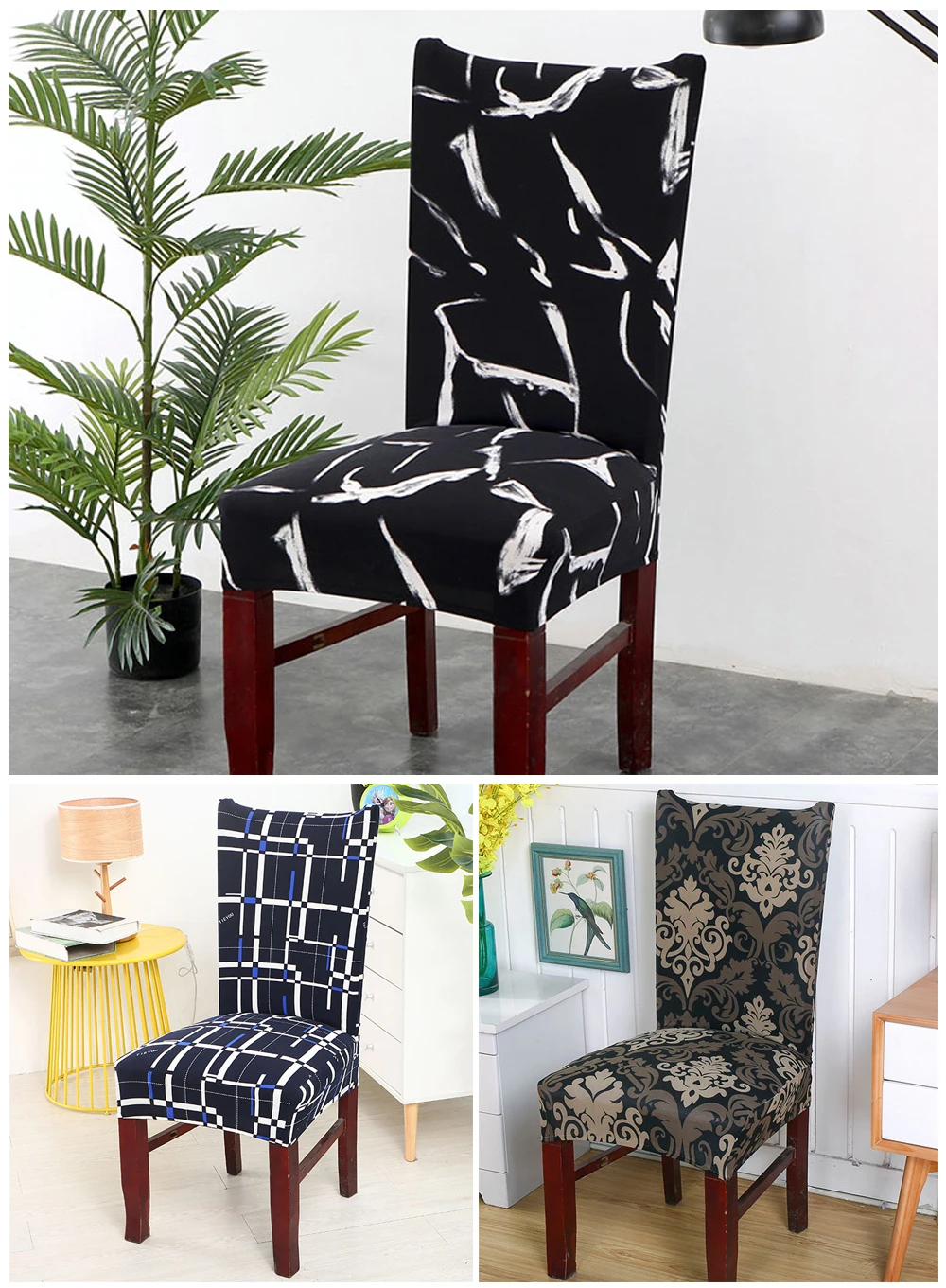 1246PCS Geometry Spandex Chair Cover Dining Washable slipcover for seat Elastic Kitchen Chair Covers Stretch Furniture Covers (5)