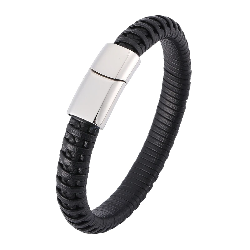 

Hot Style Black Braided Leather Rope Bracelet for Men Jewelry Punk Steel Magnetic Clasp Bracelet Handmade Male Wristband SP0402