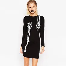 Cópia do crânio t shirt dress mulheres 2017 do dia das bruxas de manga longa curta vestido de festa party dress feminino tamanho grande robe femme s3953