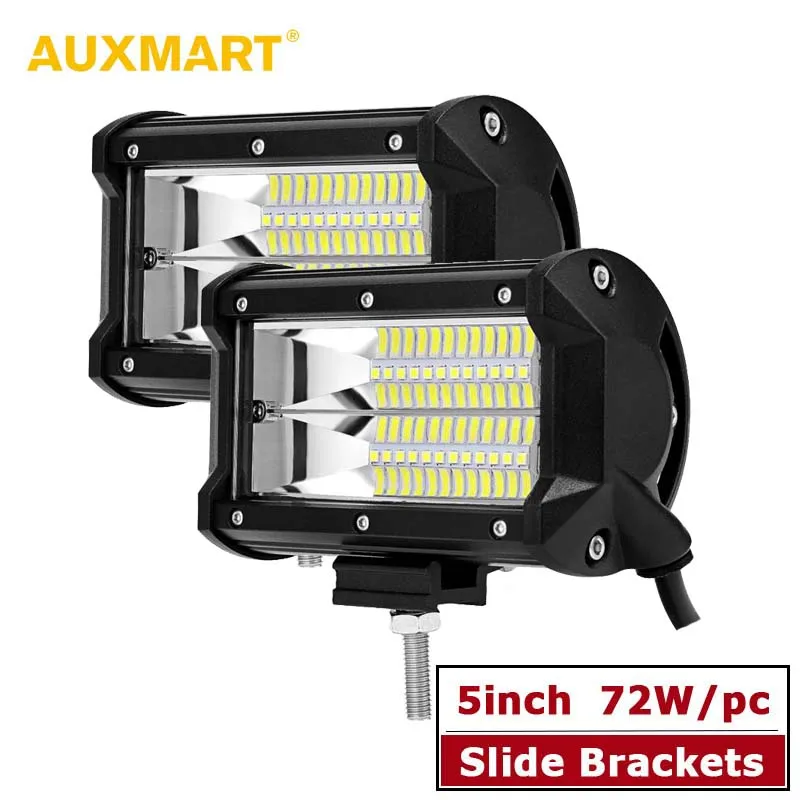 

AUXMART 5" Flood LED Work Light 72W Led Light Bar for Offroad Car 4WD Truck Tractor Boat Trailer 4x4 SUV ATV 12v 24v Led Bar