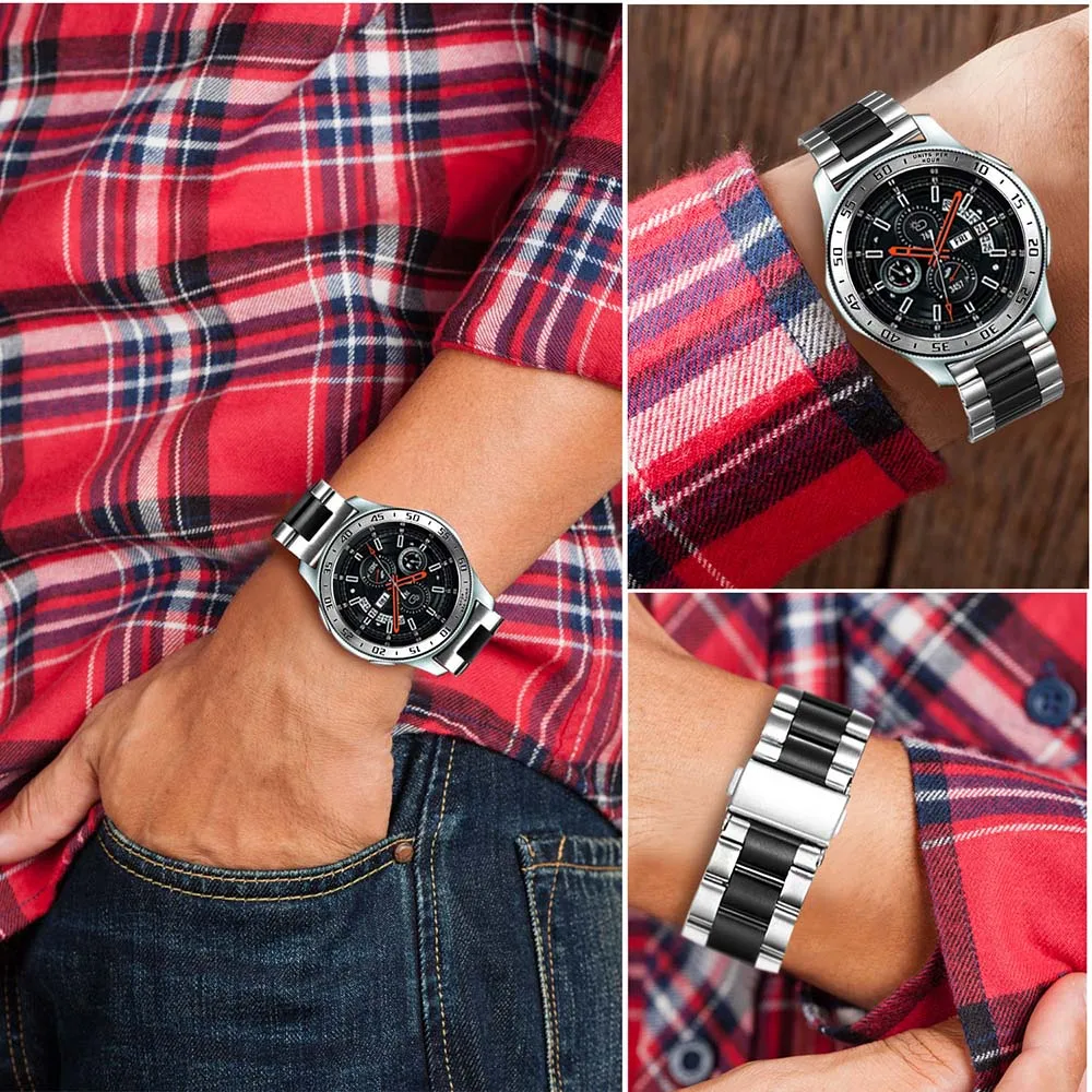 22 мм ремешок для часов из нержавеющей стали+ ободок кольцо для samsung Galaxy Watch 46 мм/gear S3 классический Frontier Quick Release ремешок