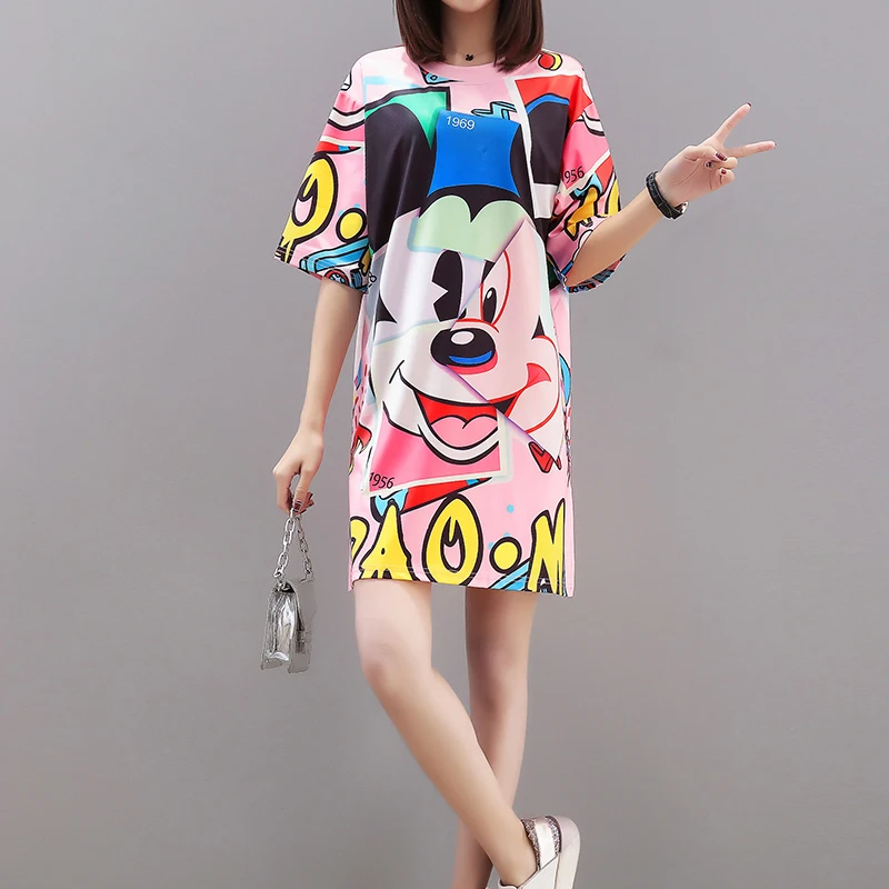 

Minnie Mouse Costumes Camo Cartoon Letters Dresses Summer Beautiful Female High Quality Fashion Loose Large Size T-shirt Skirt