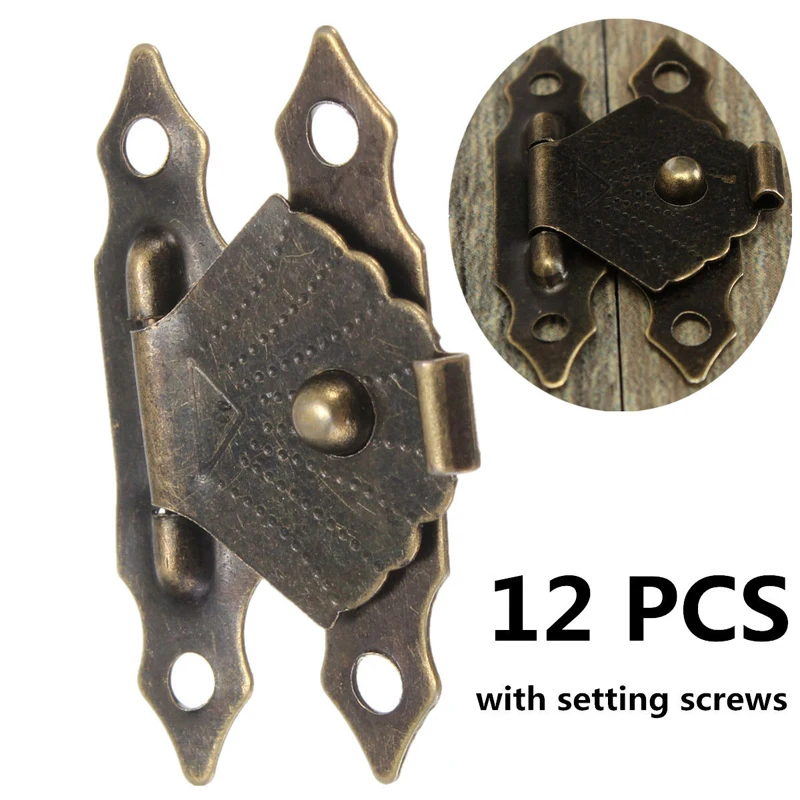 12Pcs Mini Antique Brass Wooden Case Hasp Jewelry Gift Box Decorative