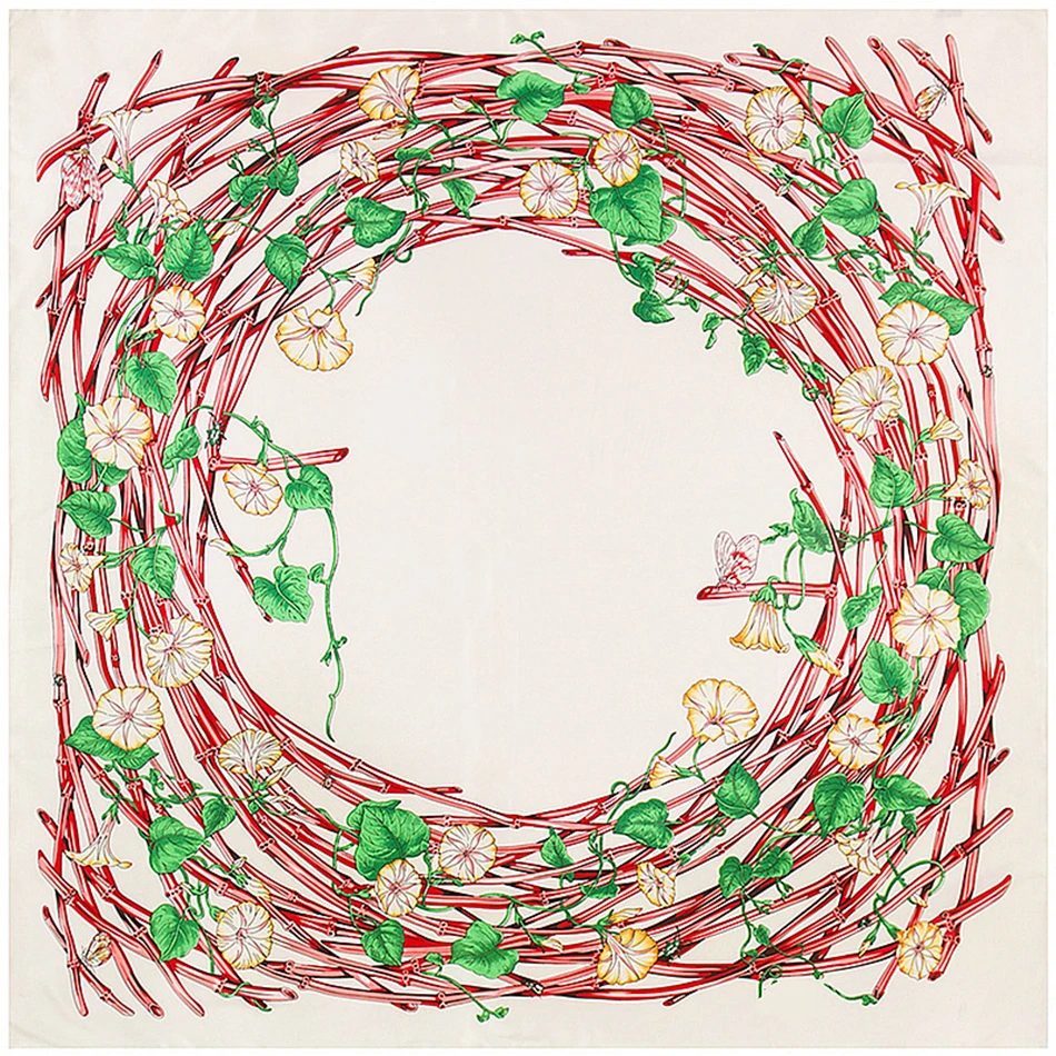 

130*130 CM 100% Silk Scarf Women 2017 Female New Designer Flowers Bird Nest Scarf Silk Foulard Square Scarves Luxury Brand Hijab