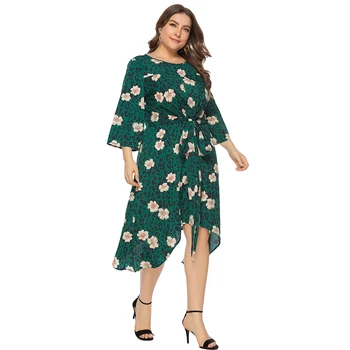 

Bohemian Women Summer Dress O Neck 3/4 Sleeve Asymmetrical Long Maxi Beach Dress Big Size 6XL Sun Dress vestidos largos verano