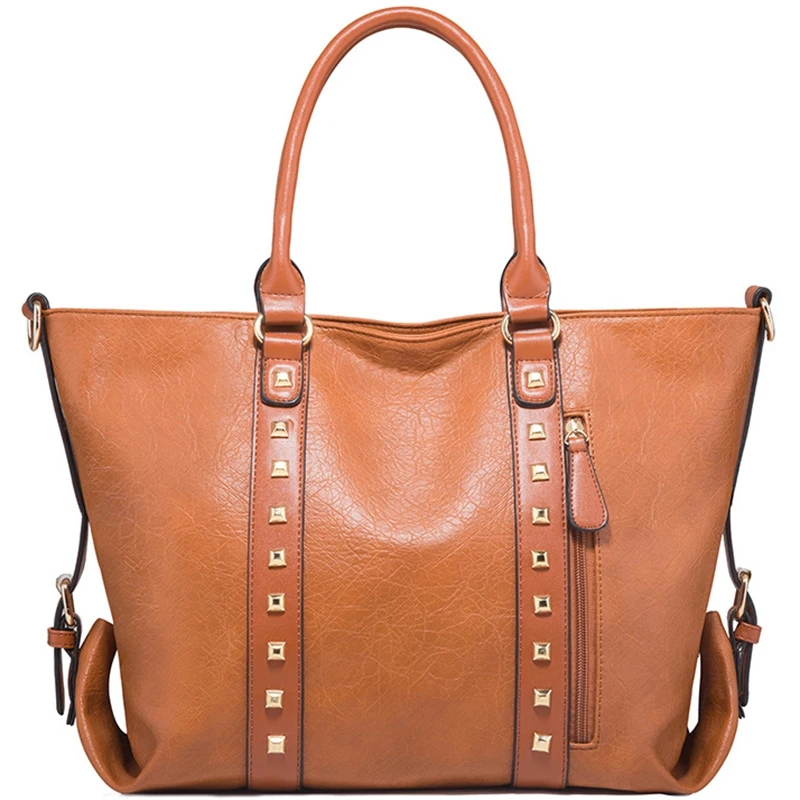

Women'S Bag Handbag Retro Pu Leather Wallet And Handbag Top Handle Shoulder Bag Messenger Bag Rivet Retro Ladies Casual Handba