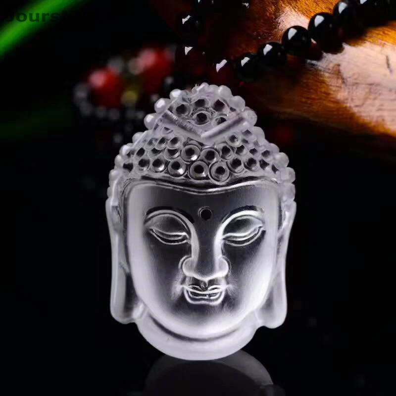 Fine Carved White Natural Crystal Pendants Guanyin Head Buddha Pendants