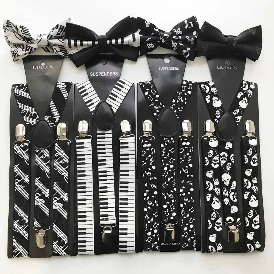 

Stylish Boys Girls Adult Unisex Suspender Ties Set Office Casual Elastic Suspenders Musical Y-Shape Clip-on Braces Bowtie Sets