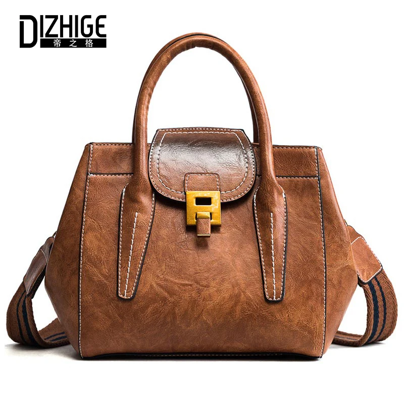 

DIZHIGE Brand Women Shoulder Bag High Quality PU Leather Bag Ladies Handbag Thread Solid Female Crossbody Bag Zipper Casual Tote