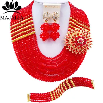 

Majalia Fashion Classic Nigerian Wedding African Jewelery Red Crystal Necklace Bride Jewelry Sets Free Shipping 10CJ0028