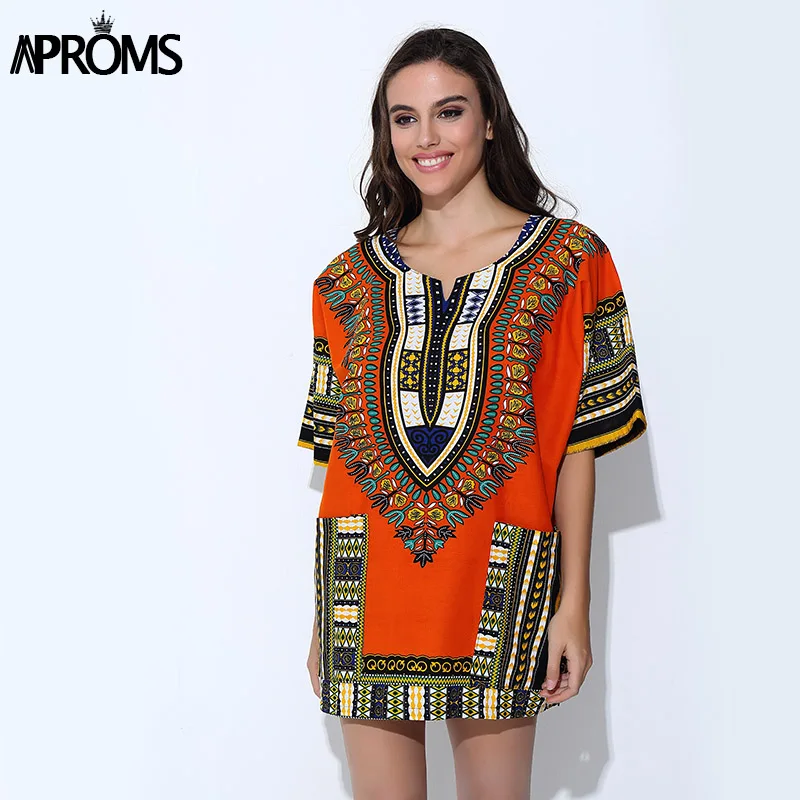 Aproms традиционная африканская одежда для женщин рубашка унисекс оранжевый классический хлопок Дашики топы размера плюс летняя блузка с принтом