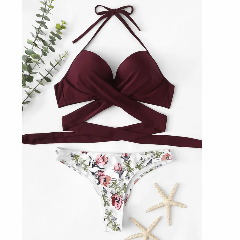 Bikini2019Fashion сексуальные женские купальные костюмы бандажный принт купальная пляжная одежда купальный костюм женские купальники с высокой