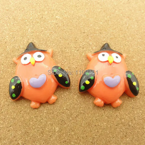 1pcs/lot resin flat back Halloween orange owl cartoon 31mm Cabochons Hair Bow Center DIY Christmas decration C115-6