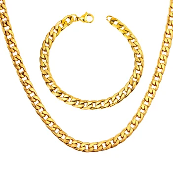

LUXUKISSKIDS Hot Necklace Set For Men Stamp Trendy Wholesale Gold Chain Necklace Bracelet African Jewelry Sets