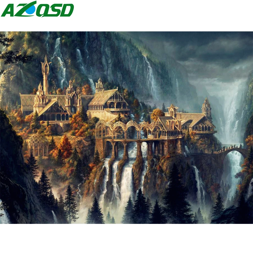 

AZQSD Diamond Painting Cross Stitch Waterfall Painting of Resin Drill Full Square Diamond Embroidery Needlework Unfinished Craft