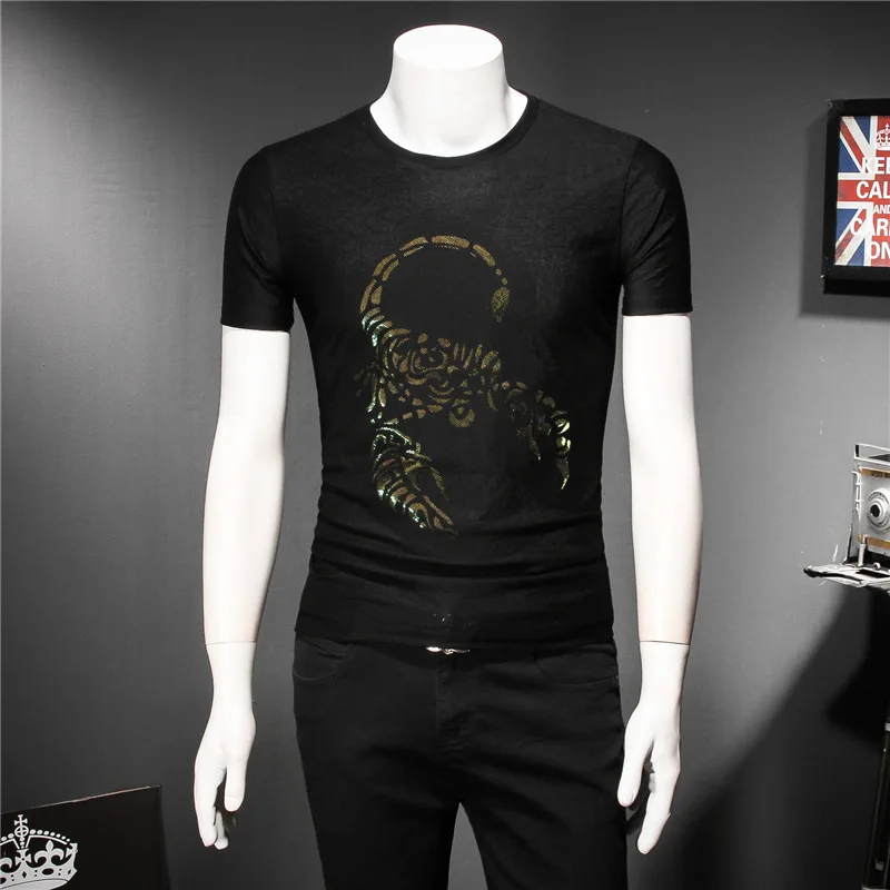 

Chinese style scorpion pattern carving fashion short sleeve t shirt Summer 2018 New high-quality cotton linen luxury t shirt men