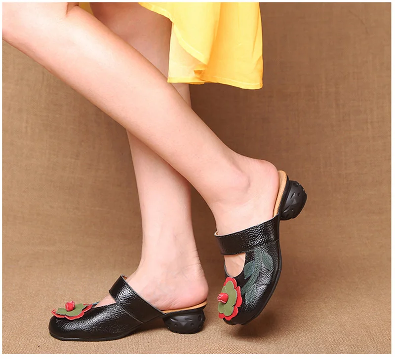 2018 New Summer National Style Women Slides Genuine Leather Half Slippers Retro Handmade Ladies Shoes Comfortable Female Sandals (3)