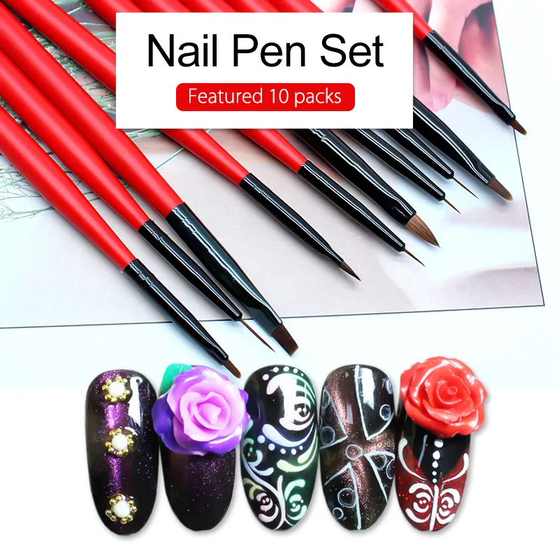 WiRinef Nail Brushes 10PCS Nail Art Acrylic Gel Design Brush Set