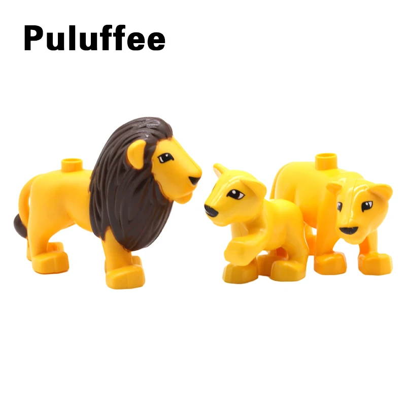 

3Ocs Zoo Animal Lion Lioness And Lion Baby Building Blocks Big Particle Compatible with Duplo Bricks set DIY Educational Toys
