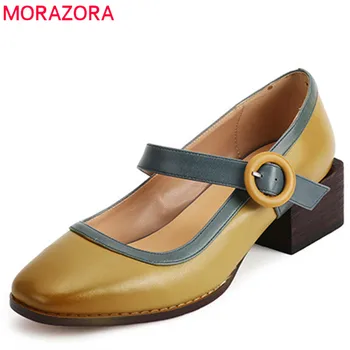 

MORAZORA 2020 high quality sheepskin women pumps square heels mary jane shoes spring summer classic retro single shoes woman