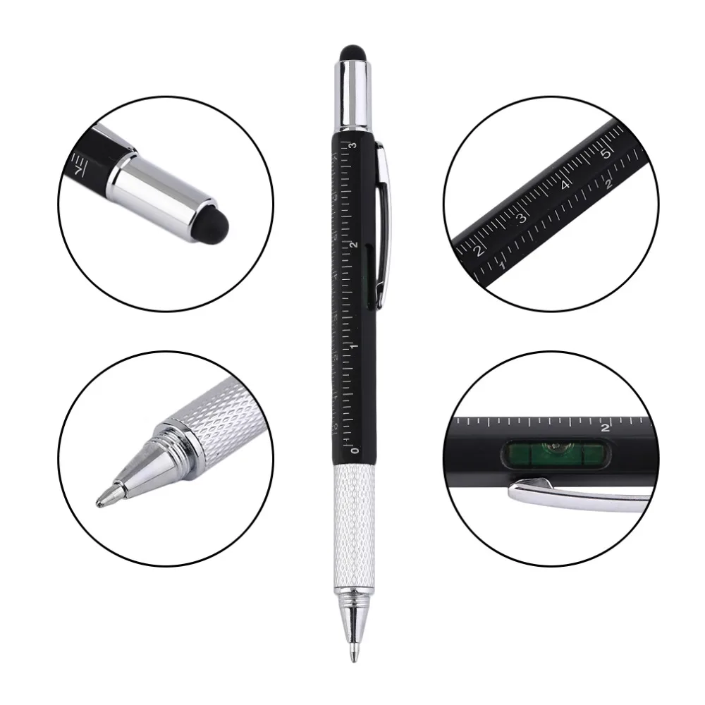 

6 In 1 Multifunctional Touch Screen Tool Stylus Pen Ballpoint Pen Portable Size Ballpoint Pen With Ruler Screwdriver Tool