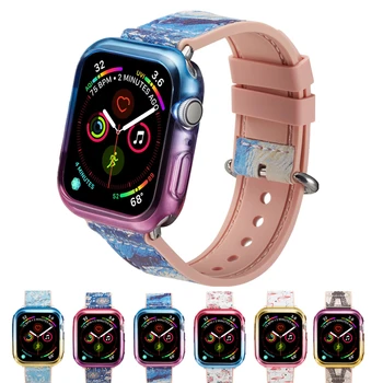 

Paint color Silicone Strap for Apple watch Band Series 4 44mm 40mm Bands with Colorful TPU Case shell Wrist Bracelet for iWatch