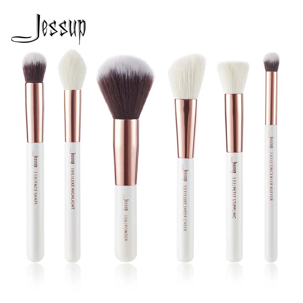 Goedkoop Jessup Parel Wit Rose Gold Professionele Make Up Kwasten Set Beauty Tools Make up Brush Buffer Verf Wang Highlight Poeder