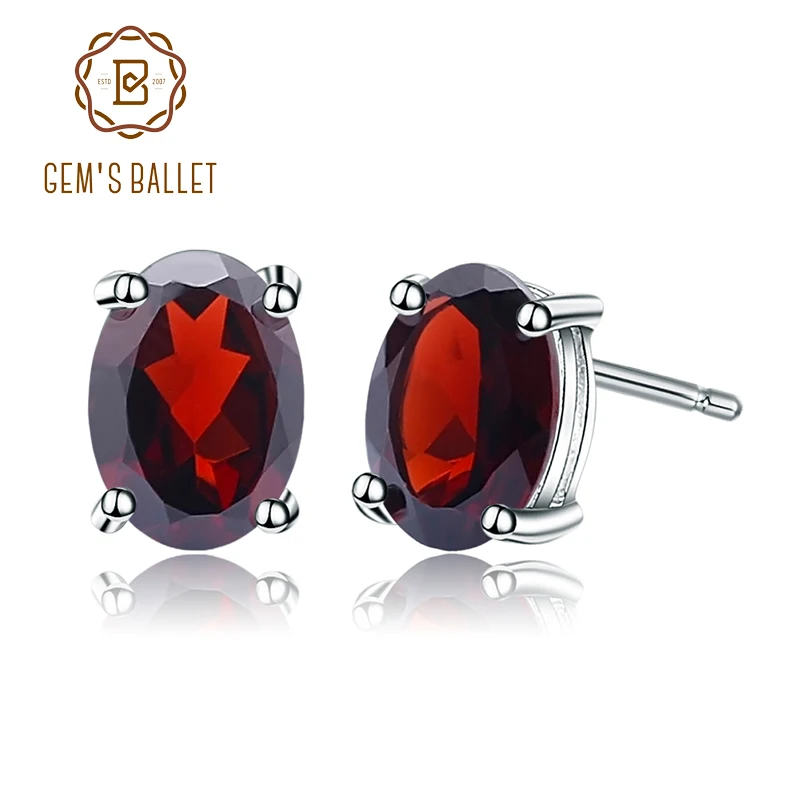 

Gem's Ballet 5*7mm 2.00Ct Oval Natural Red Garnet Gemstone Stud Earrings Genuine 925 Sterling Silver Fashion Jewelry for Women