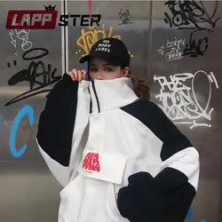 LAPPSTER для женщин лоскутное Harajuku толстовки 2019 уличная Kpop Толстовка Вышивка хип хоп пуловер негабаритных