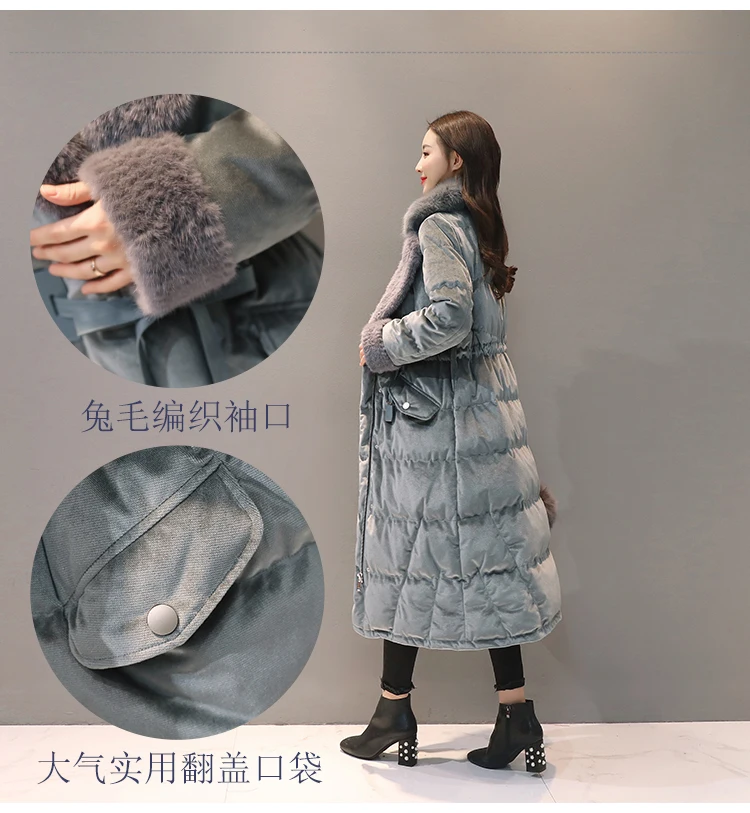 Роскошная плюшевая зимняя женская куртка-пуховик с лисьим мехом, женские парки, длинная верхняя одежда, куртки с капюшоном, тонкое женское теплое пальто, одежда E10