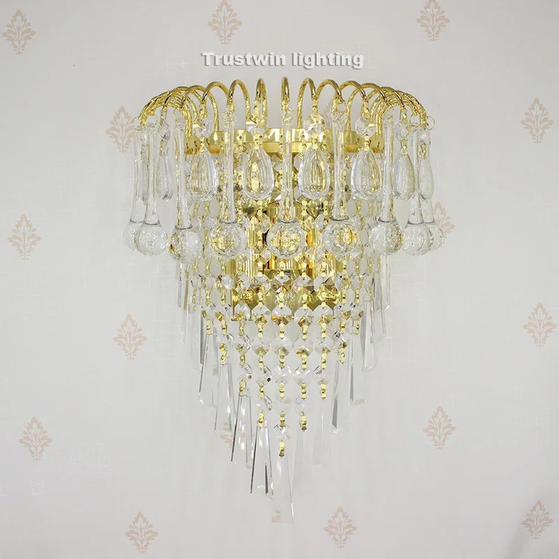 

Classic crystal chandelier wall light gold crystalline wall sconce lamp LED foyer living room bedside glass crystal wall lamp