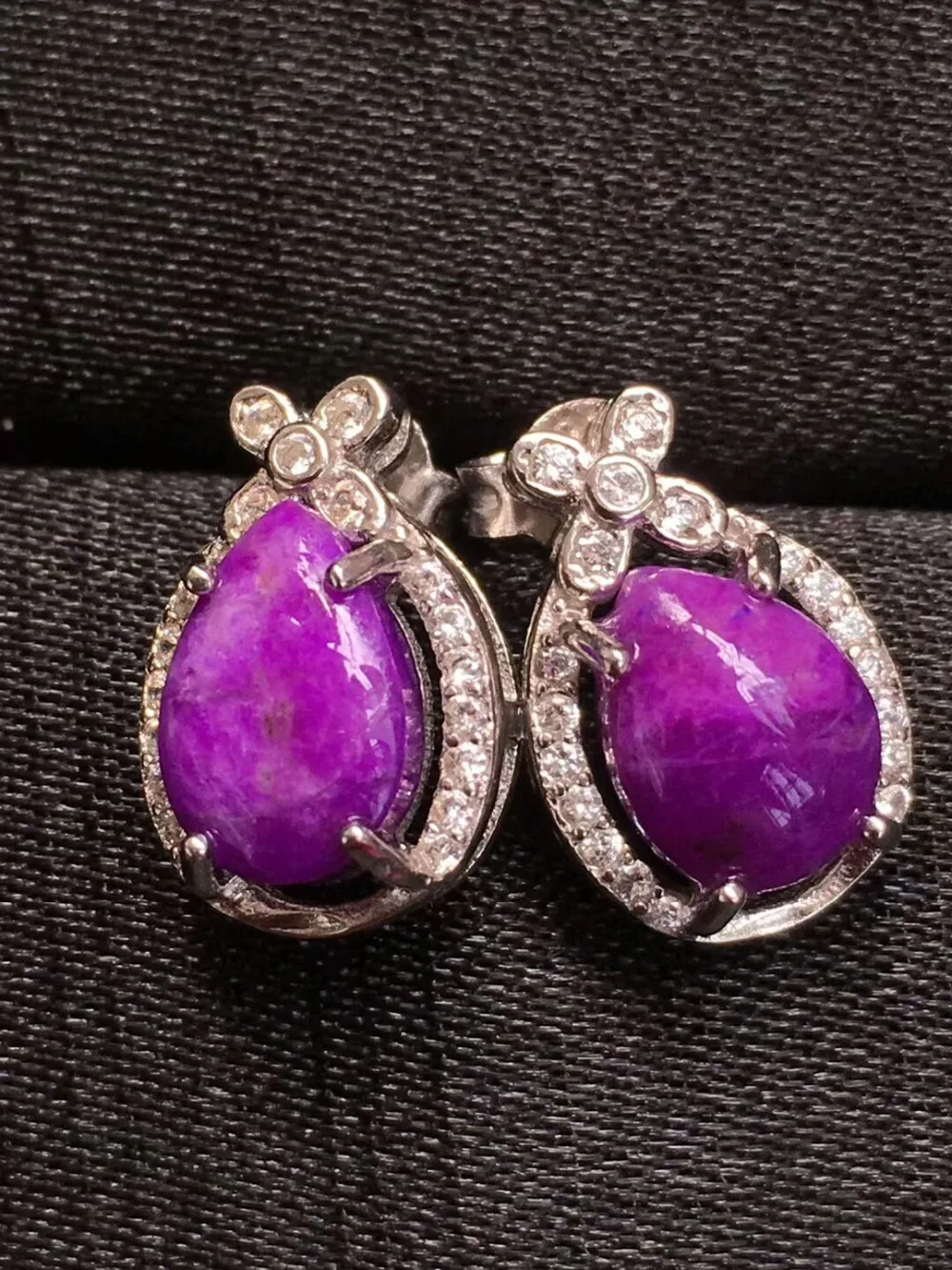 Женские серьги-Клипсы из натурального фиолетового розового Sugilite серебро 925 пробы