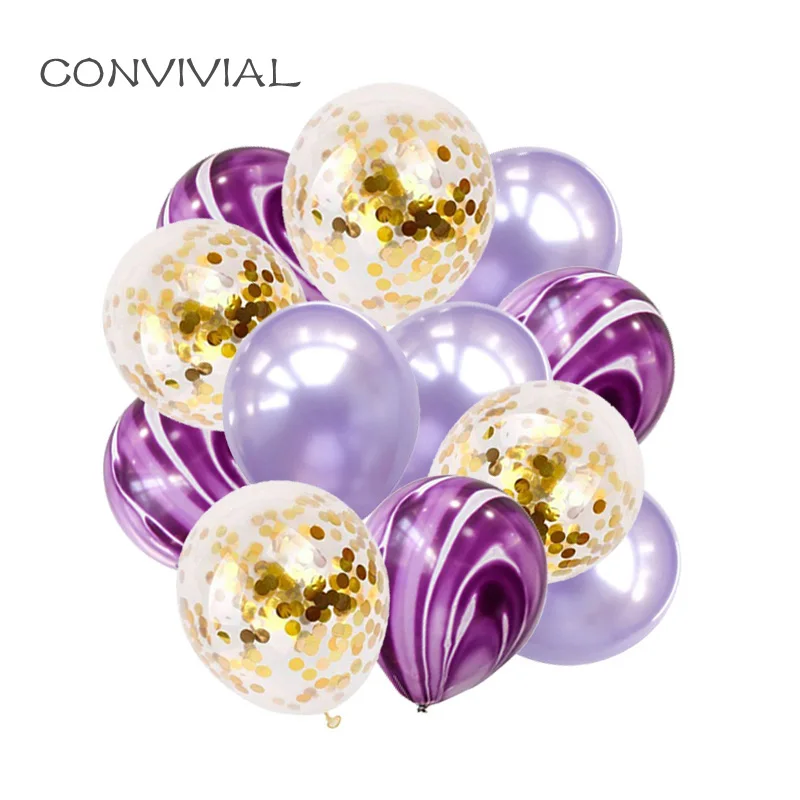 

12pcs Purple Latex Balloons Bouquet Marble Gold Confetti Ballons Wedding Baby Shower Birthday Party Decoration Party Supplies
