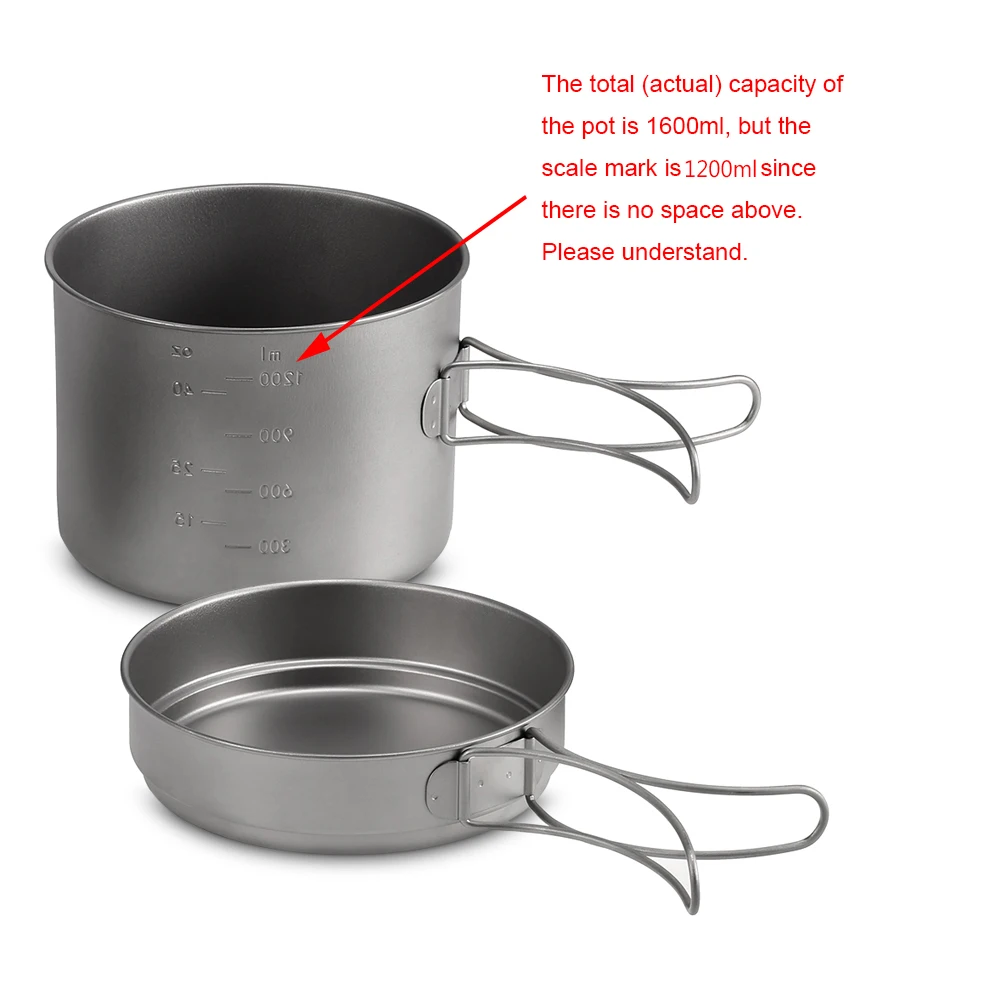 Легкий 1100 мл/1600 мл титановый набор кастрюль для кемпинга Кастрюля со складной ручкой Открытый Набор посуды посуда инструмент для приготовления пищи