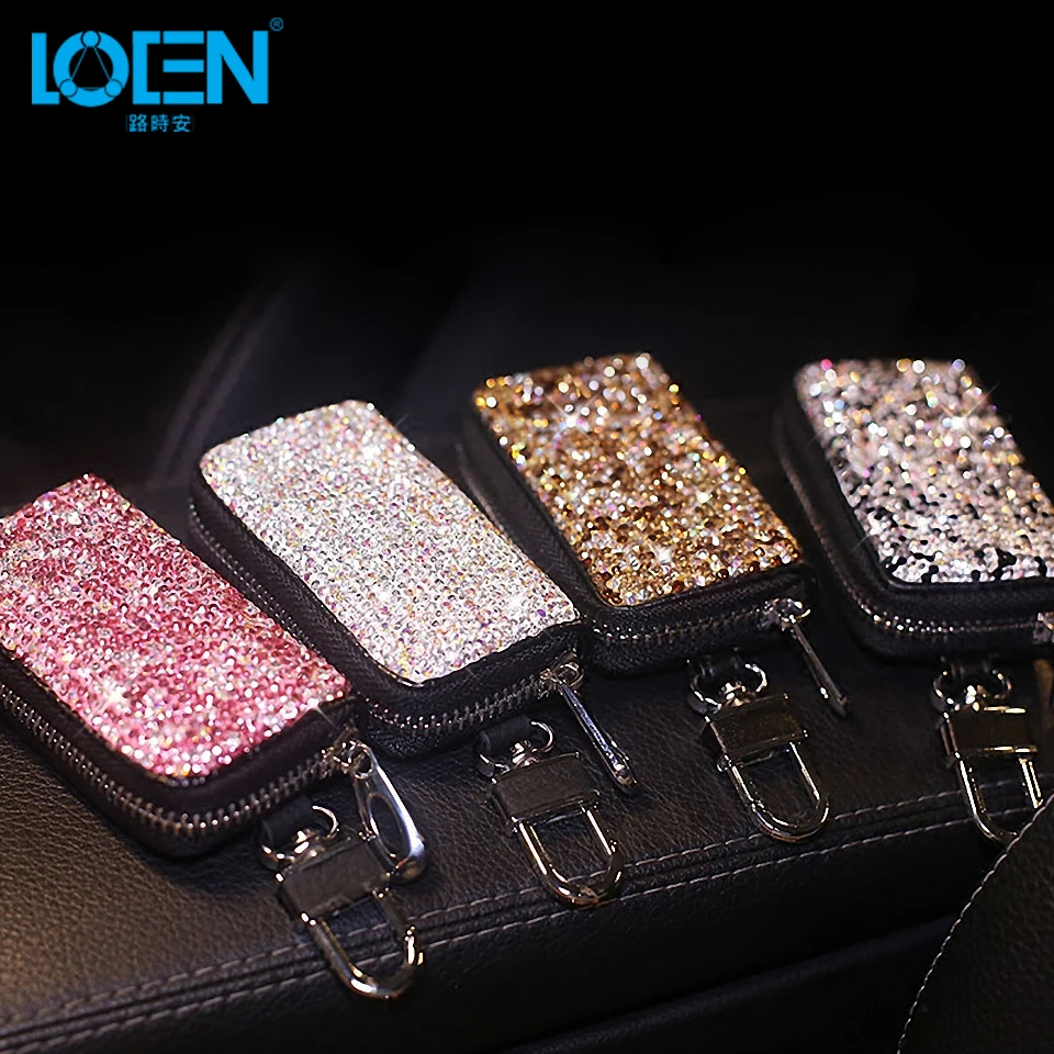 New Car Keys Protector Holder Genuine Leather Rhinestones Key Wallets