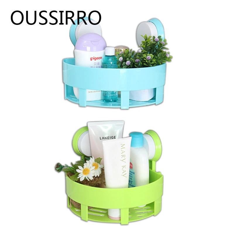 

2018 Real New Plastic Wall-mounted Corner Storage Rack Strong Suction Cup Vacuum Organizer Shelf Kitchen Accessories Bathroom