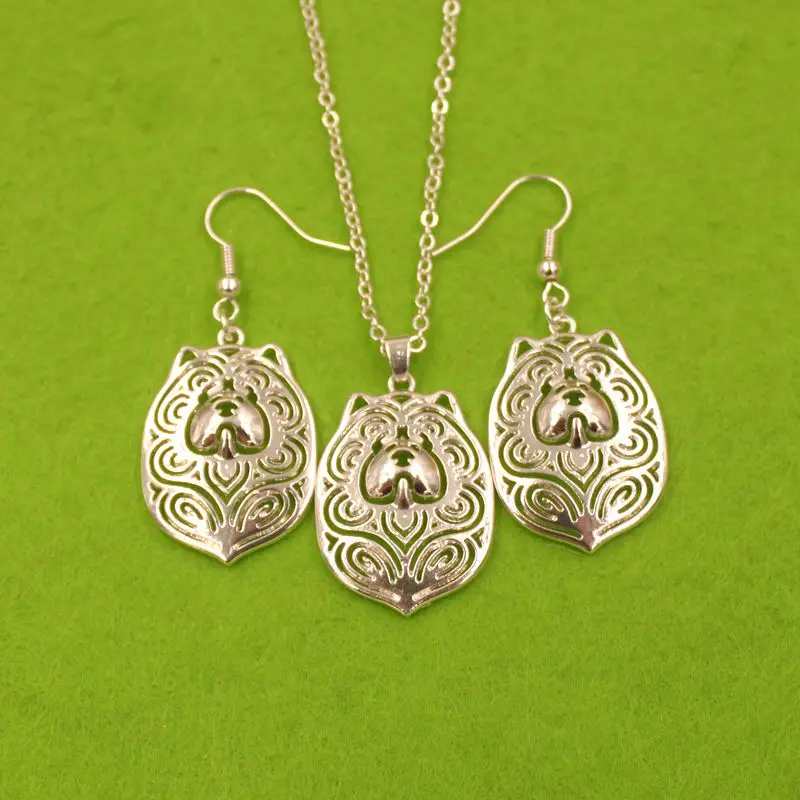 

Mdogm Chow Chow Dog Animal Jewelry Sets Silver Necklace Drop Earrings Pendant For Women Female Male Cute Fashion Wedding T159
