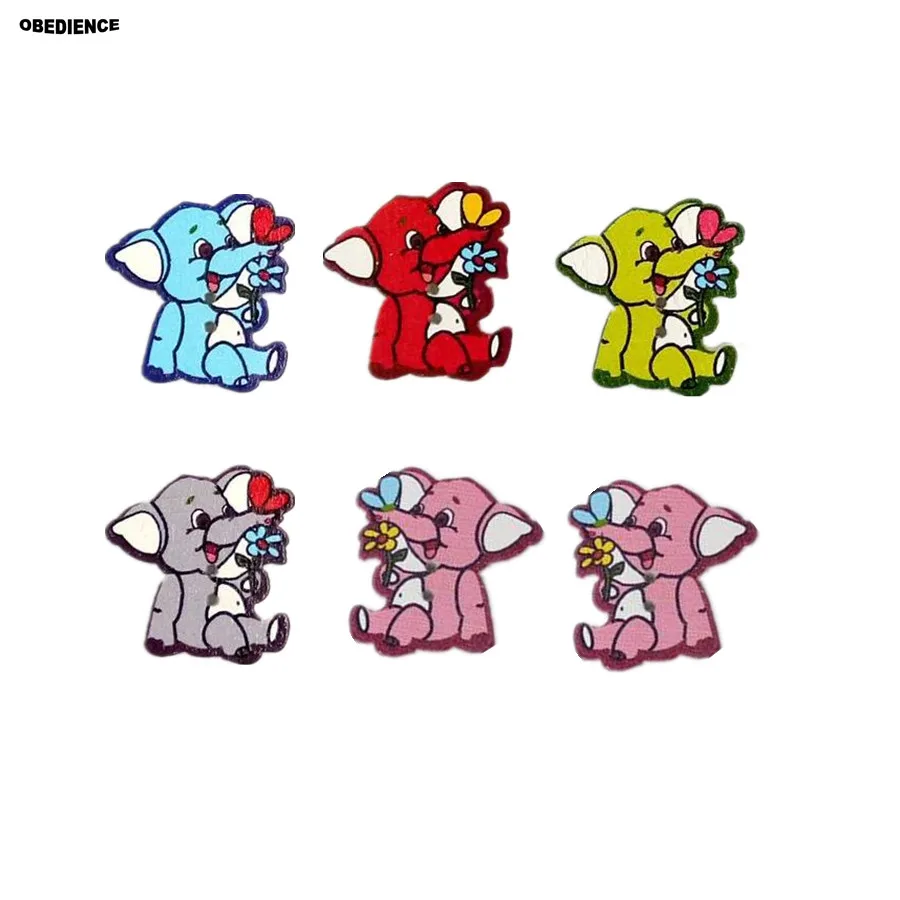 

OBEDIENCE 200pcs 30*29mm Creative Wooden Buttons Cartoon Elephant Scrapbook Sewing Accessories Kids DIY Craft Tools