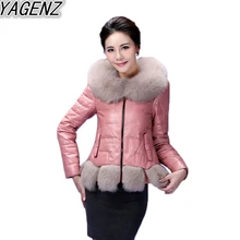 Модное Новое зимнее теплое Женское пальто из искусственной кожи с большим меховым воротником, Женская куртка с воротником из искусственного лисьего меха, Женское пальто