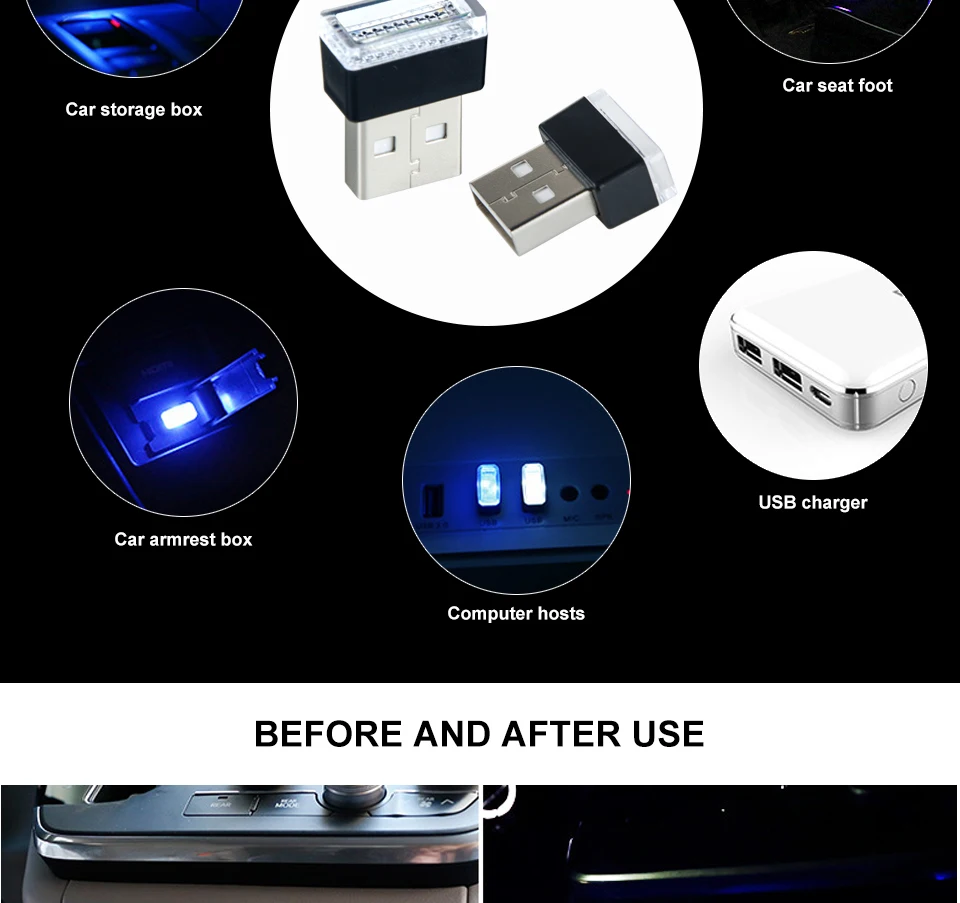 Aceersun LED mini 5V USB Wireless Car Interior Ambient Lighting Atmosphere Decorative Mild Light Multifunction Car accessories (2)
