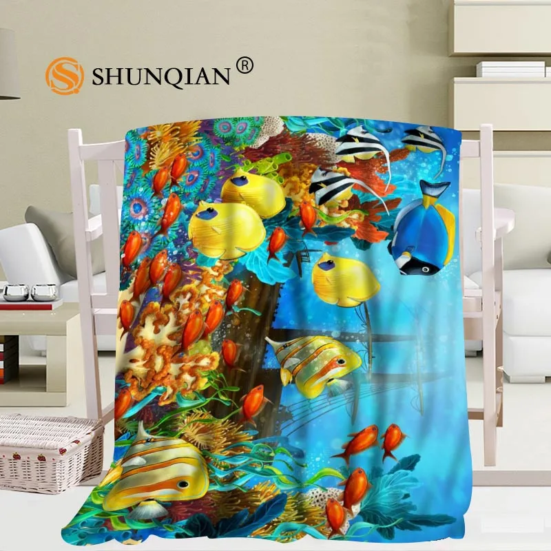 Custom underwater reef tropical ocean coral fishes patterns Blanket Soft Decoration Bedroom